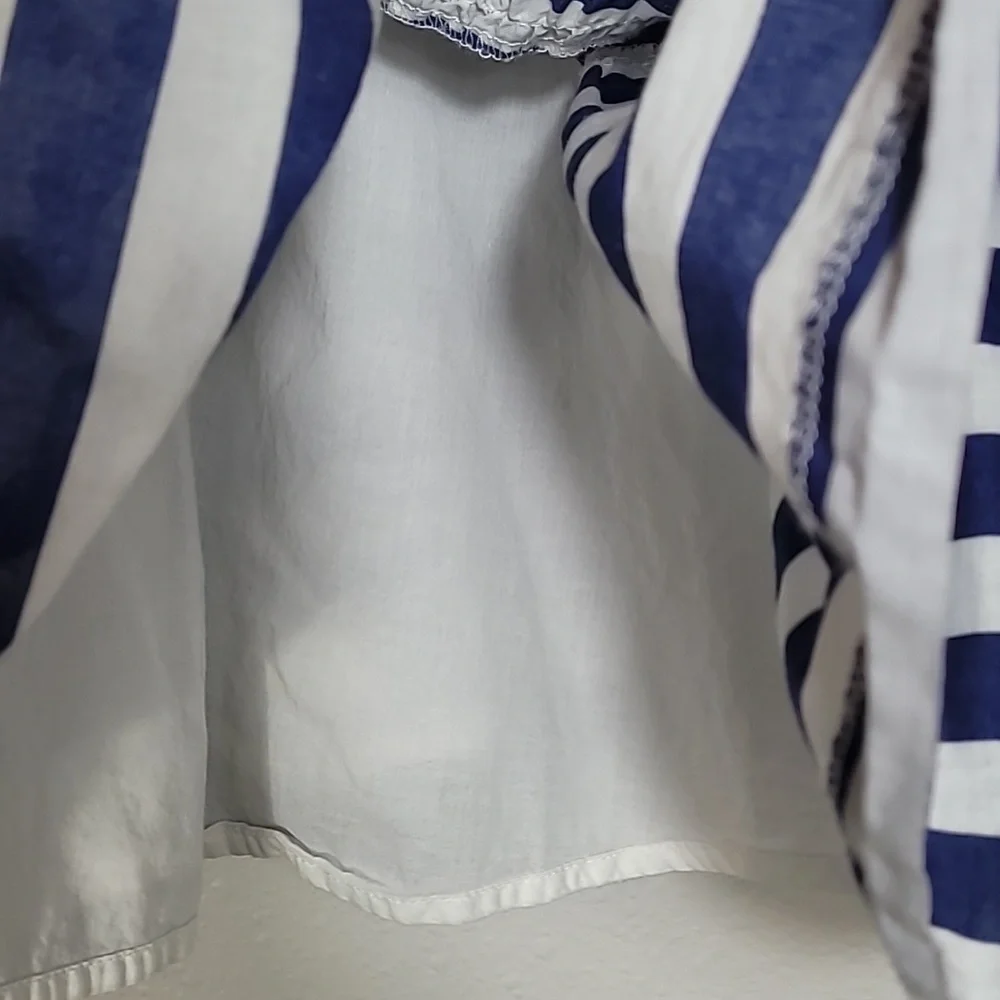 Janie & Jack Striped Ruffle Dress Size 5 Navy White Rosette Cotton Preppy Lined
